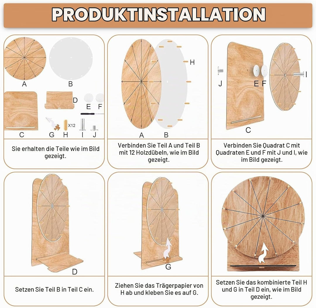 Glücksrad Zum Drehen,35 CM 12 Slots Glücksrad Zum Selbstgestalten Mit Markierstift,Grosses Glücksrad