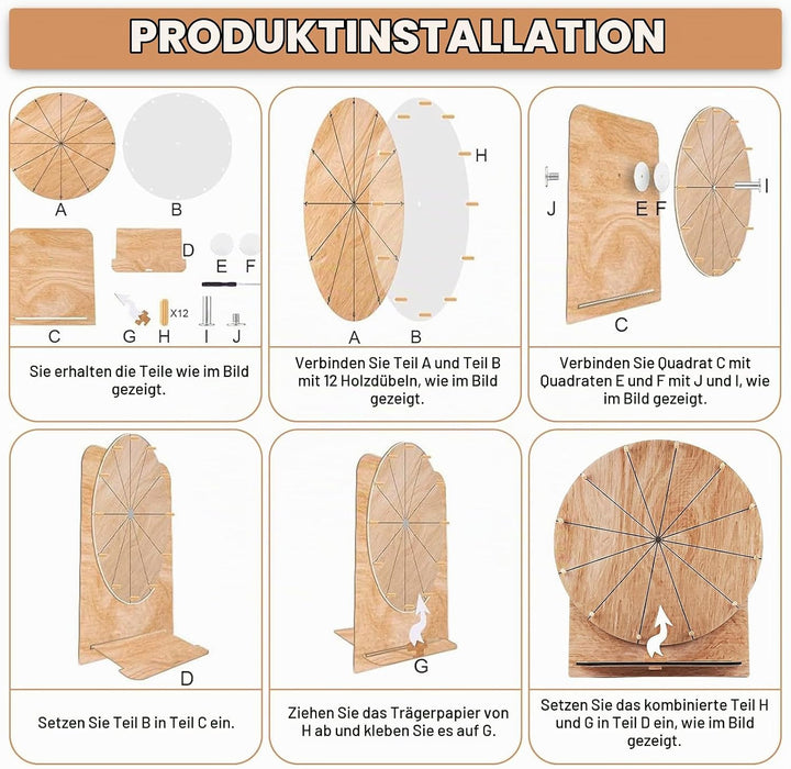 Glücksrad Zum Drehen,35 CM 12 Slots Glücksrad Zum Selbstgestalten Mit Markierstift,Grosses Glücksrad