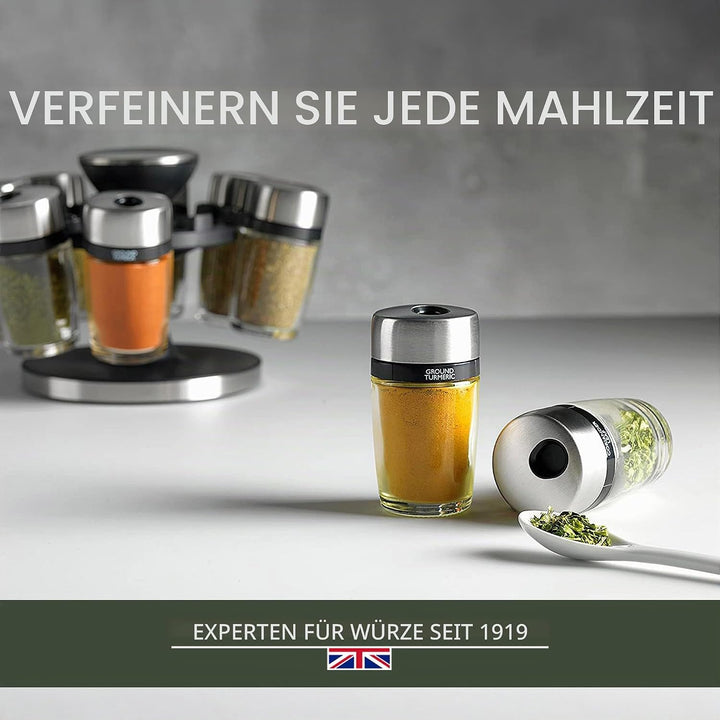 Cole & Mason H121807 Cambridge Gewürzregal mit 8 Gewürzgläsern, 360 Gewürzkarussell/Gewürzregal Steh