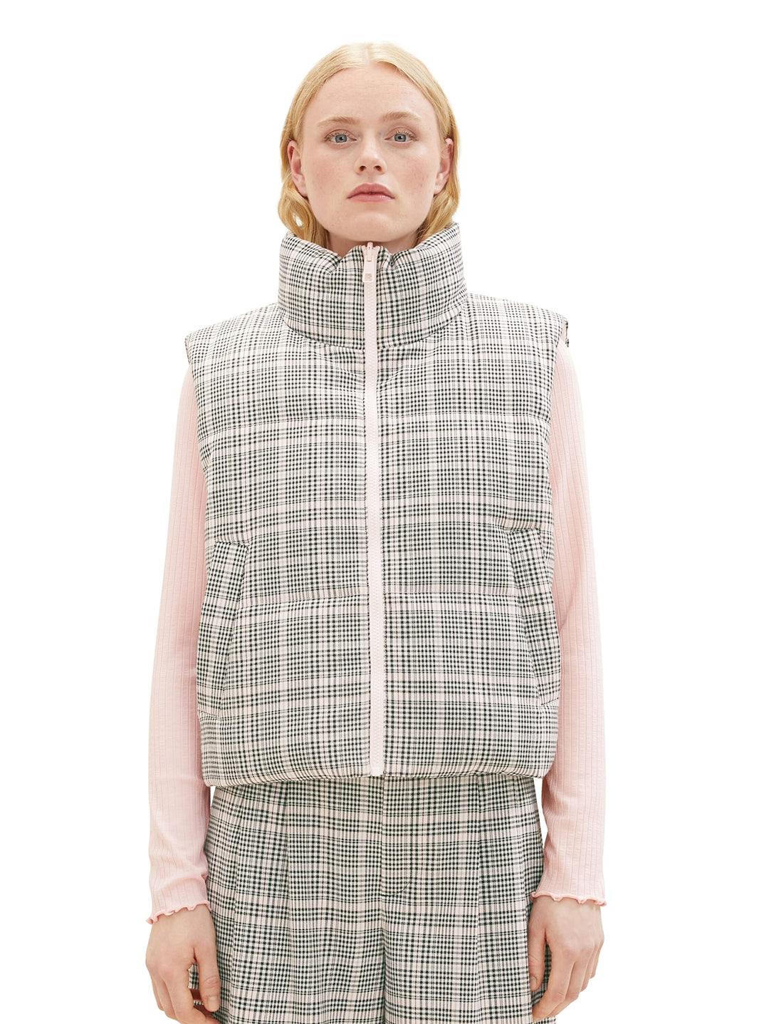 TOM TAILOR Denim Damen Puffer Weste mit Wendefunktion L 32456 - Rose Grey Check, L 32456 - Rose Grey