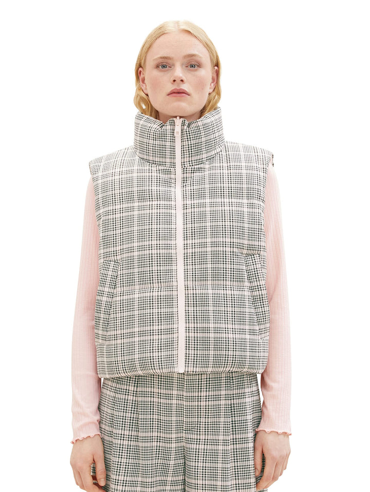 TOM TAILOR Denim Damen Puffer Weste mit Wendefunktion L 32456 - Rose Grey Check, L 32456 - Rose Grey