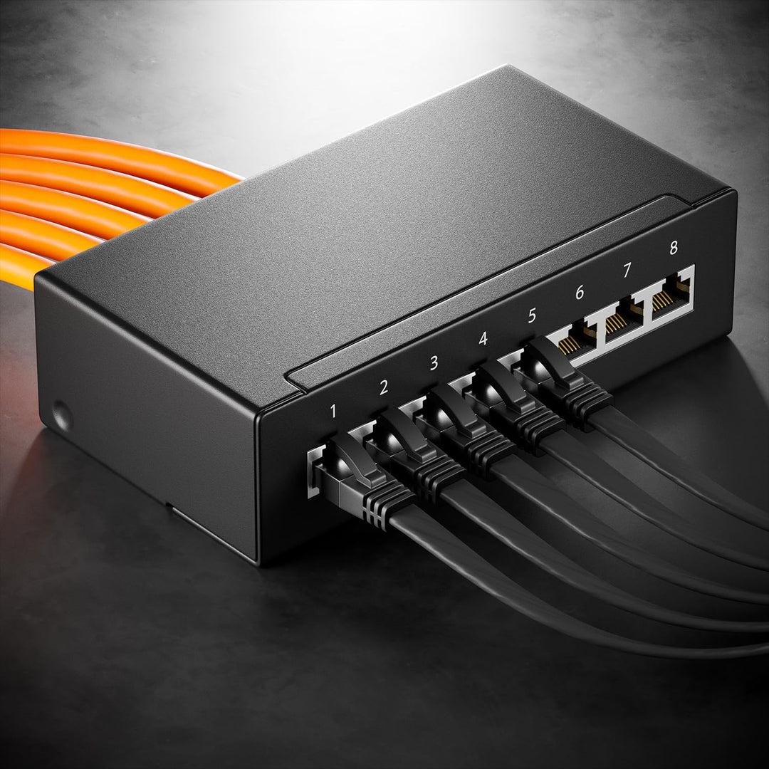 deleyCON 10x 2m CAT 8 Netzwerkkabel Flach (40 Gbit/s, Kupfer) Gigabit Ethernet LAN Cable - Flaches D