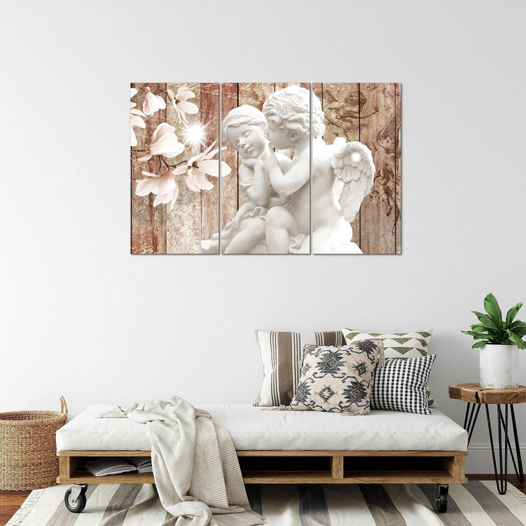 Runa Art Wandbilder Engel Blumen Bild XXL Wohnzimmer Schlafzimmer Braun Magnolien Holz 120 x 80 cm 3