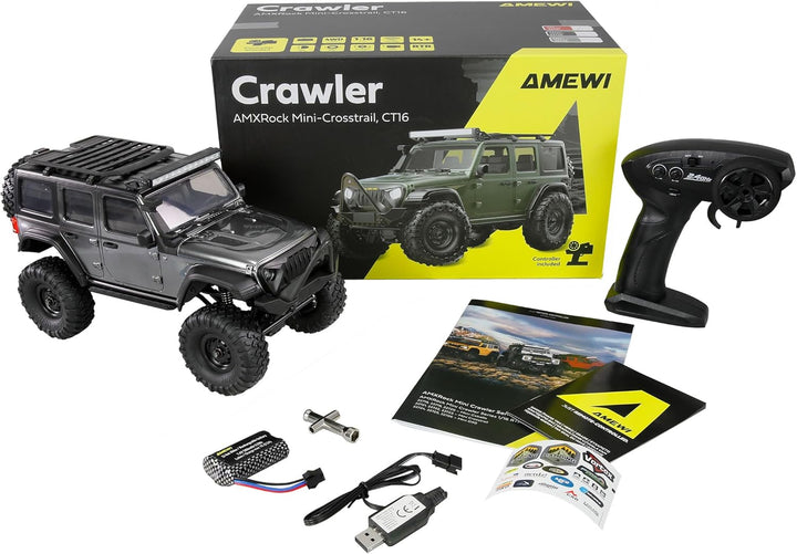 Amewi AMXRock Mini-Crosstrail Scale Crawler 4WD 1:16 RTR grau inkl. Fernsteuerung, Akku, Ladekabel