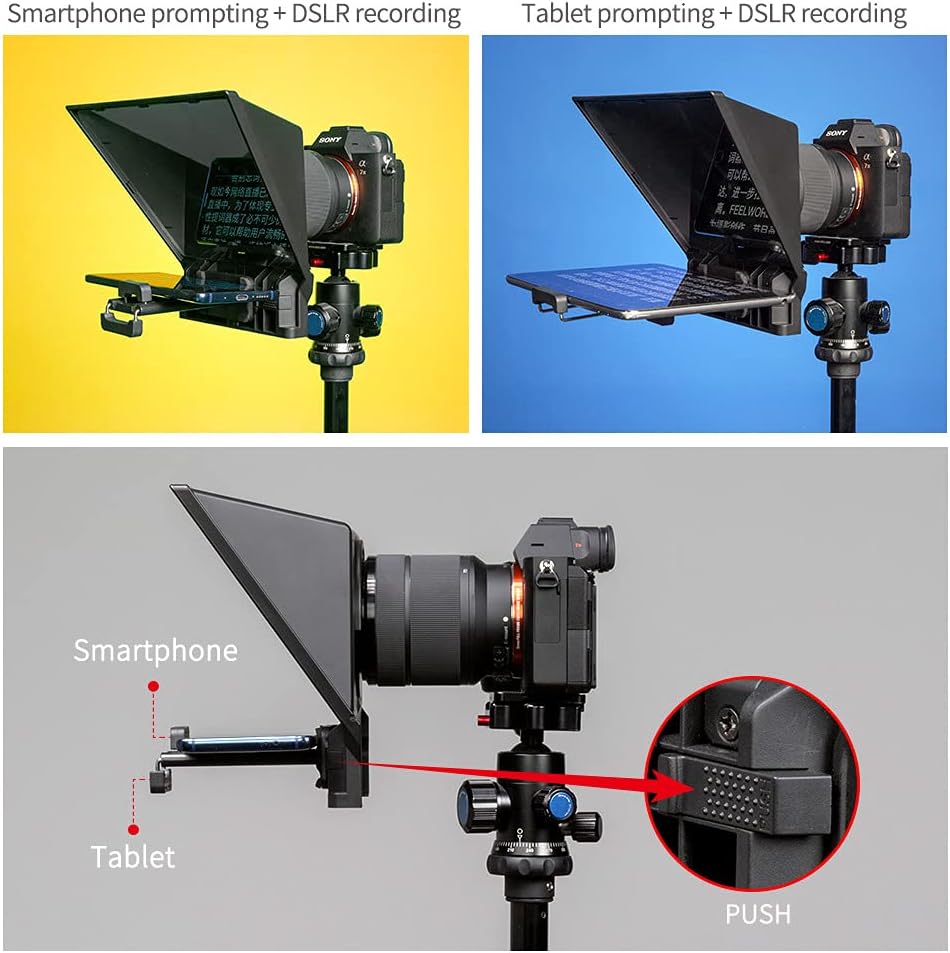 FEELWORLD TP2 Portable Teleprompter Kit für Smartphone iPad Tablet DSLR-Kameras, mit Fernbedienung u