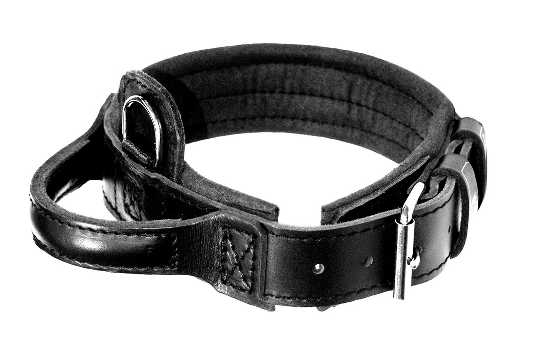 Dingo Gear Lederhalsband für Hund ''Drago'' Amortisiert Schwarz mit Griff Handgefertigt S04022, 56-6