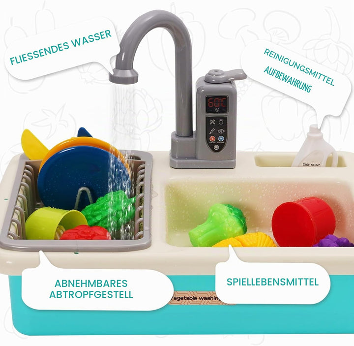Spielspüle Kinder,Küchenspüle Spielzeug Set mit Wasserkreislauf,Elektrischem Wasserhahn,Rollenspiel-