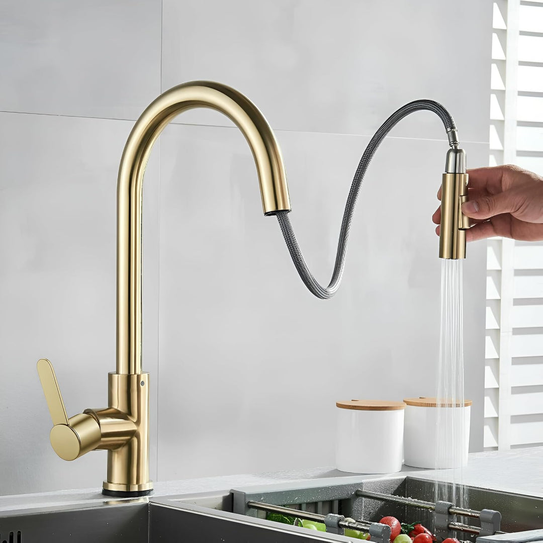 SLIM Küchenarmatur mit herausziehbarer Auslaufbrause, Wasserhahn Küche, 360° drehbare Edelstahl Spül