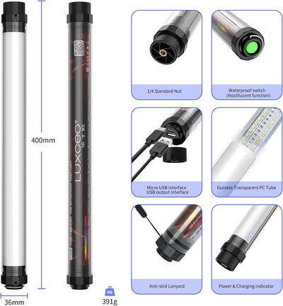 LUXCEO P7RGB LED Videoleuchte Lichtstab Handheld Fotografie Licht 3000K-5750K,dimmbar,eingebauter 10