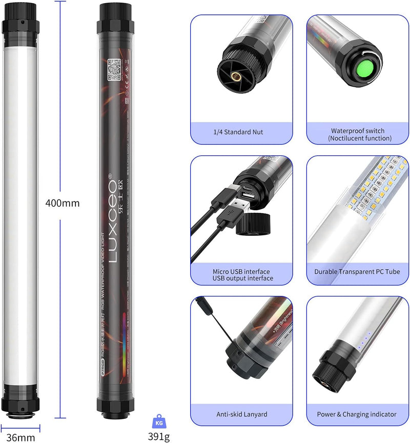 LUXCEO P7RGB LED Videoleuchte Lichtstab Handheld Fotografie Licht 3000K-5750K,dimmbar,eingebauter 10