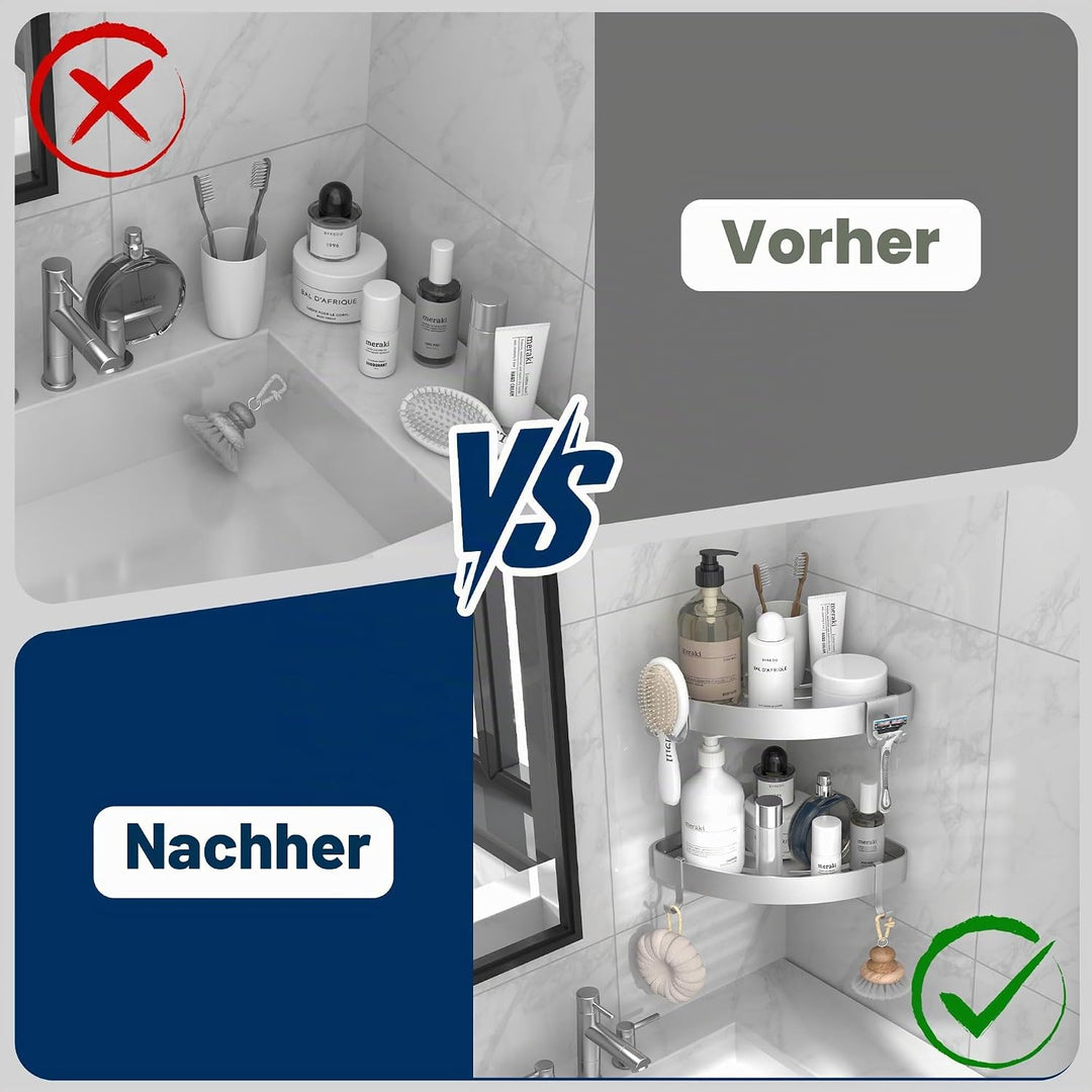 Duschablage Ohne Bohren Ecke Silber, Shampoo Halterung für Dusche und Rostschutz Duschregal-mit 4 Ha