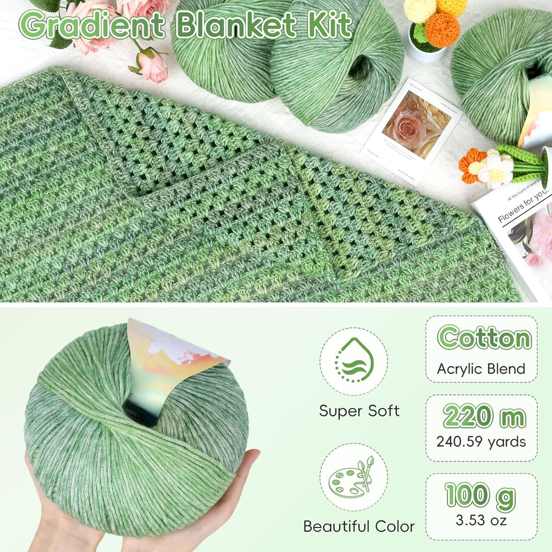 Aeelike Häkelset für Anfänger, Crochet Set Decke Erwachsene, Beginner Häkelsets mit 5 Knäuel Weich G