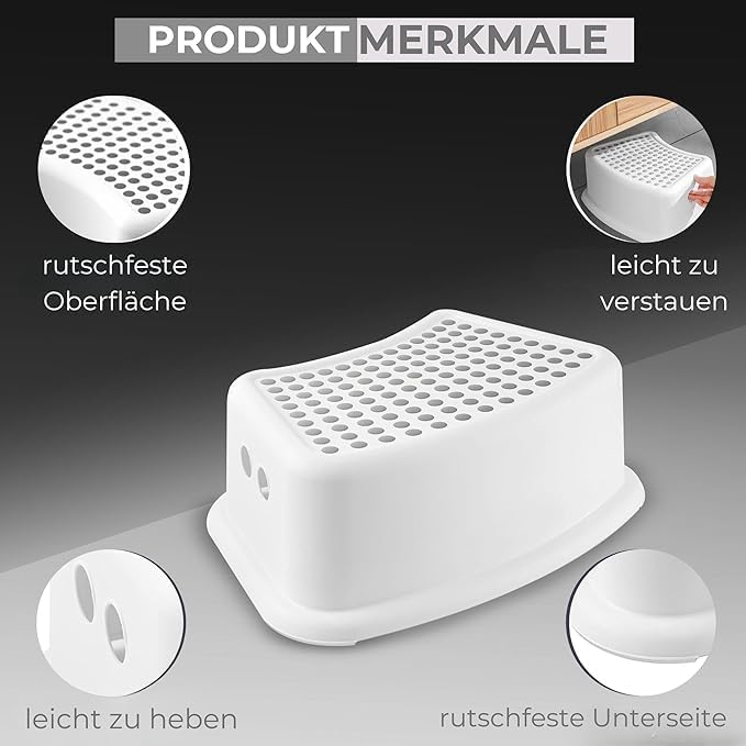 BUDDLEY PP Step Stool Weiss-Grau (2er Set) – Tritthocker Kinder, Toilette Kinder, Tritthocker Toilet