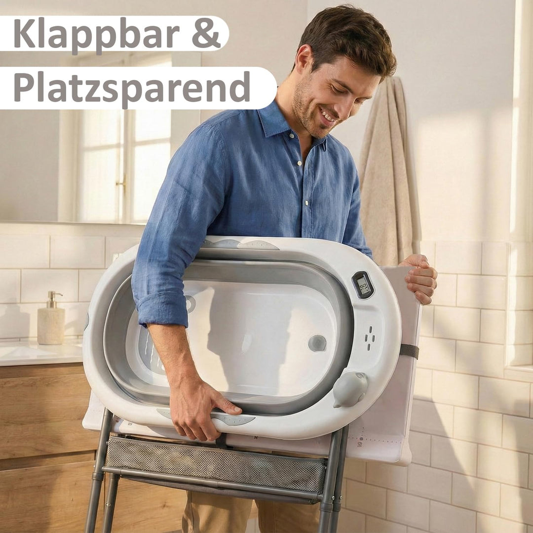 Twinly Bubbly – Faltbare 2-in-1-Baby-Badewanne – Ergonomisch verstellbare Höhe, abnehmbare Badewanne
