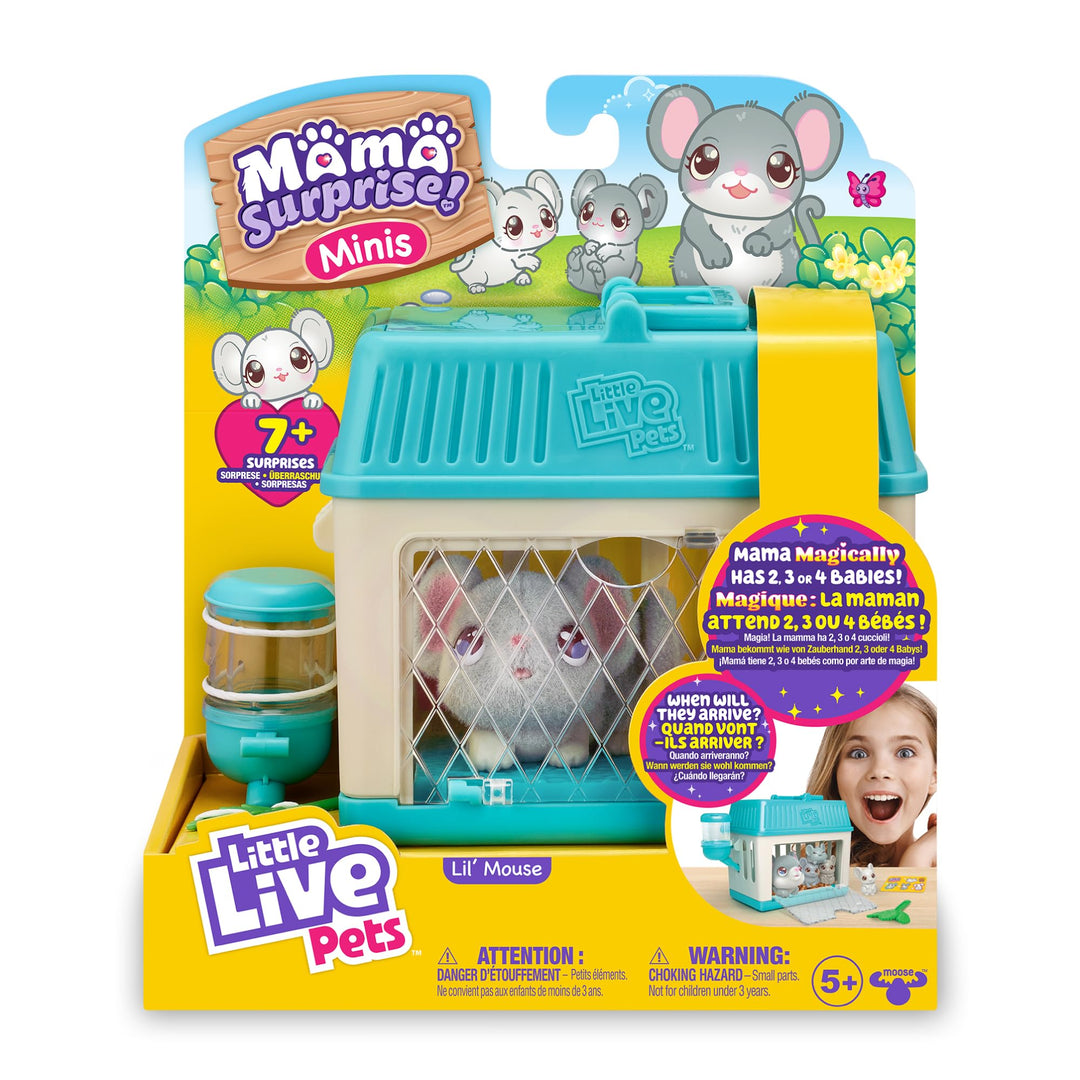 Little Live Pets - Mama Surprise Minis Maus, Plüschmaus mit Geräuschen und Bewegungen, die Babys, in