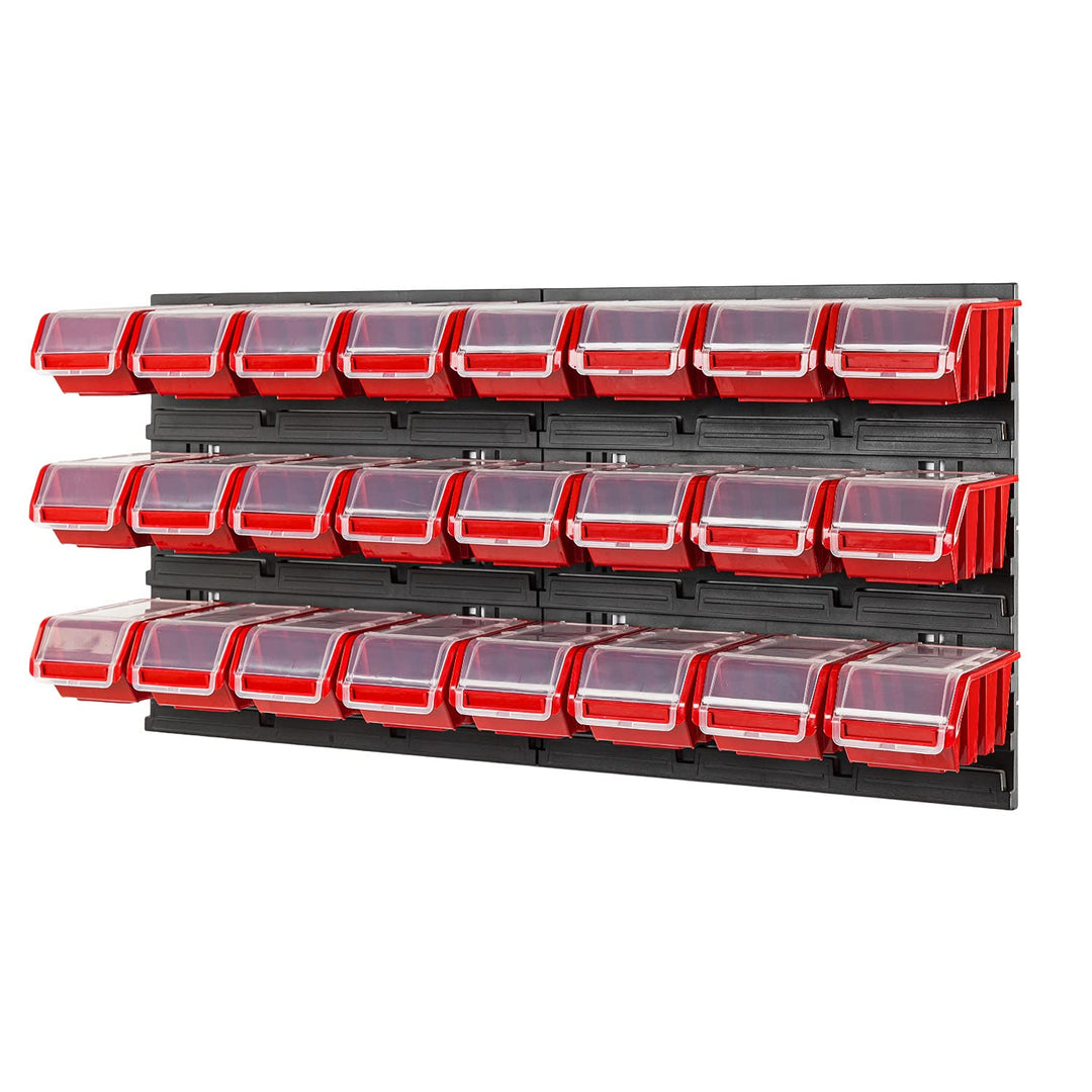 Lagersystem Stapelboxen mit Deckel Wandregal 772 x 390 – 24 Stück Boxen - Werkzeugwand Werkstattrega