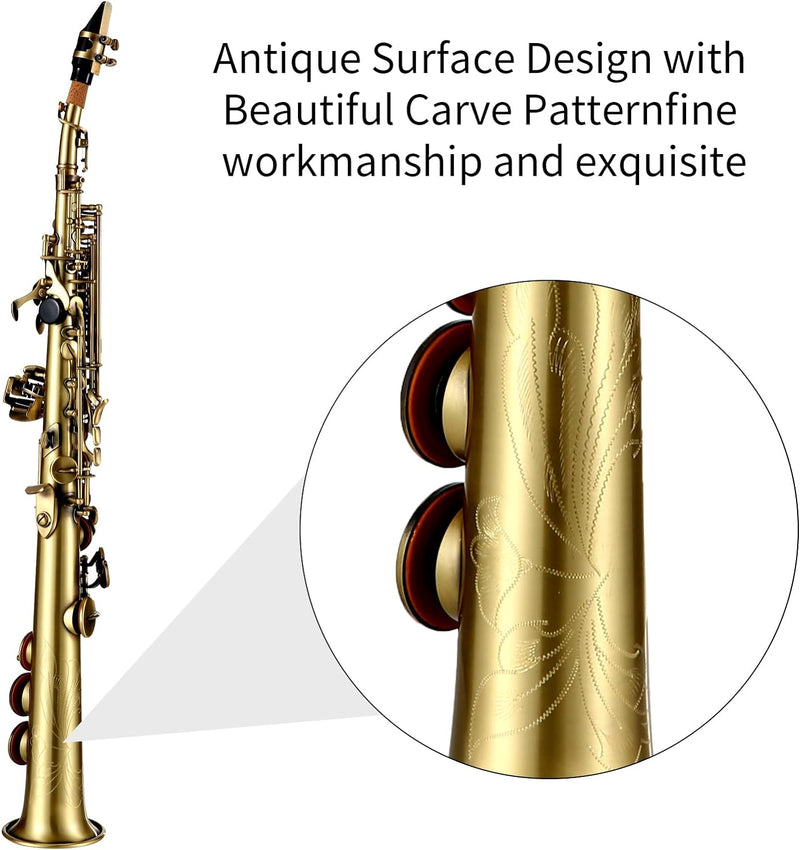 Btuty Sopran-Saxophon Bb Gerade Messing Professional Vernickelt Saxophon Holzblasinstrument Schnitzm