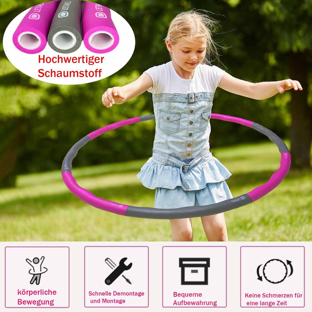 LETAO Hula Hoop Reifen Kinder von 8-15 Jahren | Rosa-Grau Hula Hoop Reifen Kinder, Zerlegbar, inklus