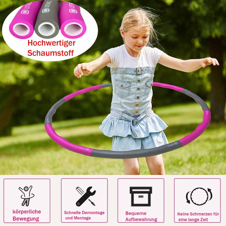 LETAO Hula Hoop Reifen Kinder von 8-15 Jahren | Rosa-Grau Hula Hoop Reifen Kinder, Zerlegbar, inklus