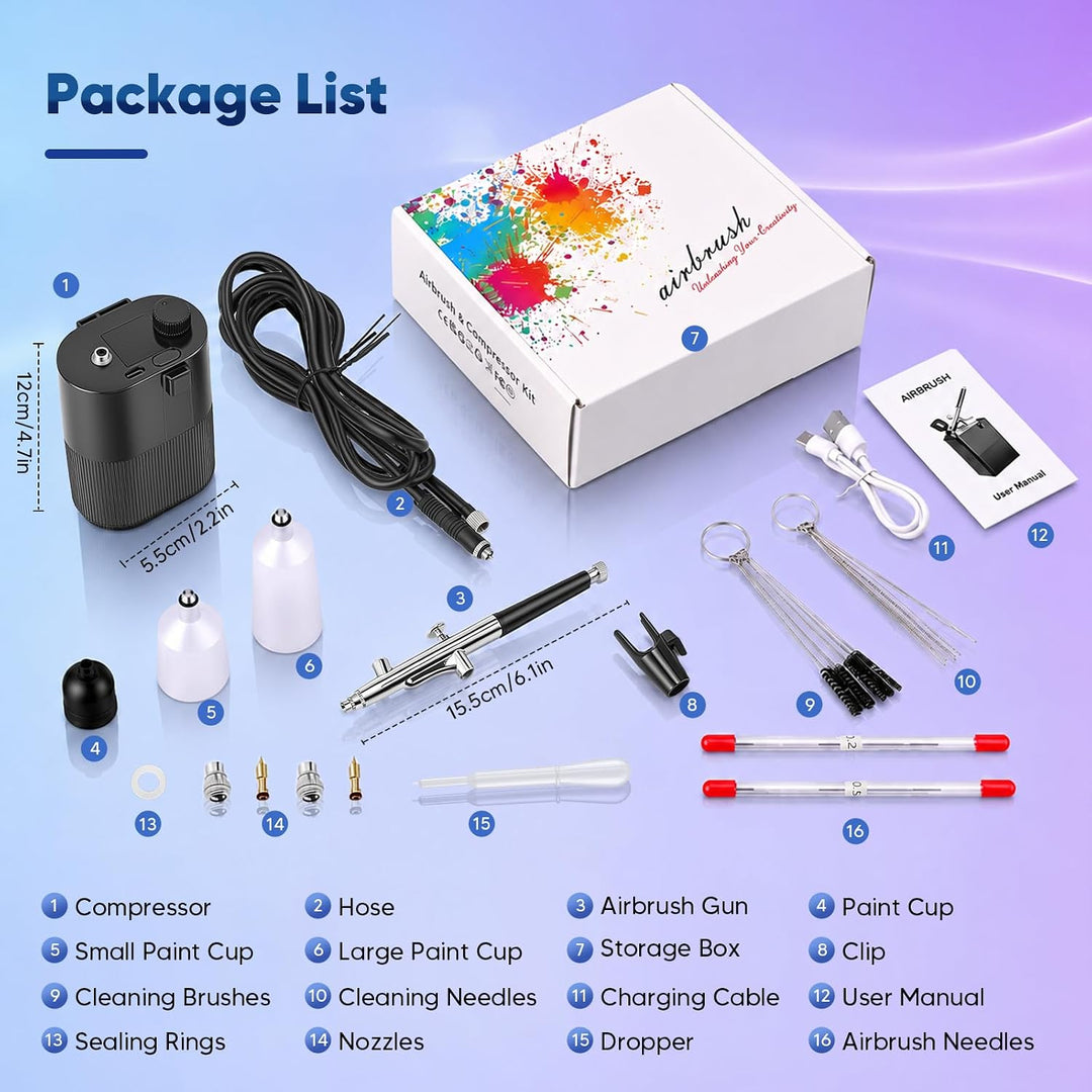 Airbrush-Kompressor-Set, Doppelhub, 20–50 PSI, 20 Druckstufen