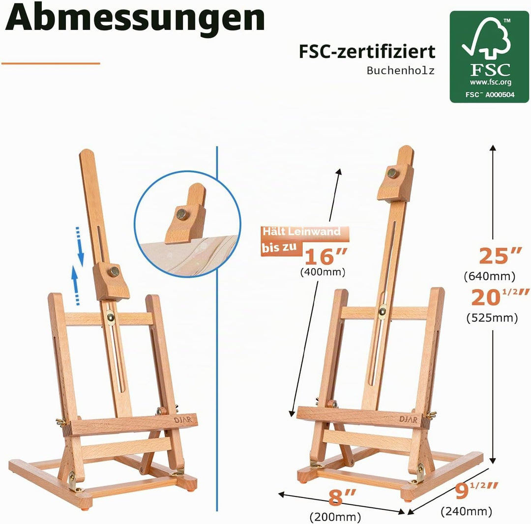 DJAR Mini-Tischstaffelei mit H-Rahmen, 63,5 cm, Staffelei aus Buchenholz, tragbar, für Malerei, Disp