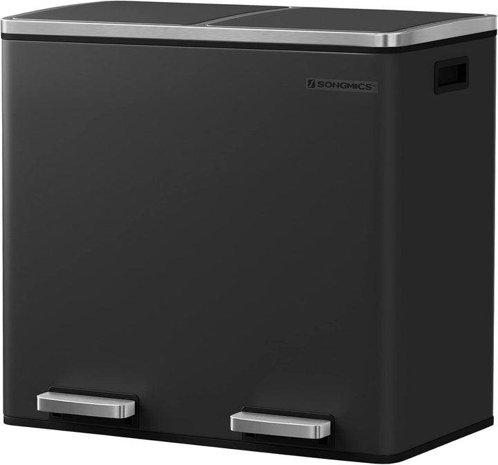 SONGMICS Mülleimer, Abfalleimer, Mülltrennsystem mit 2 Fächern, Treteimer für die Küche, 2 x 24 L, S