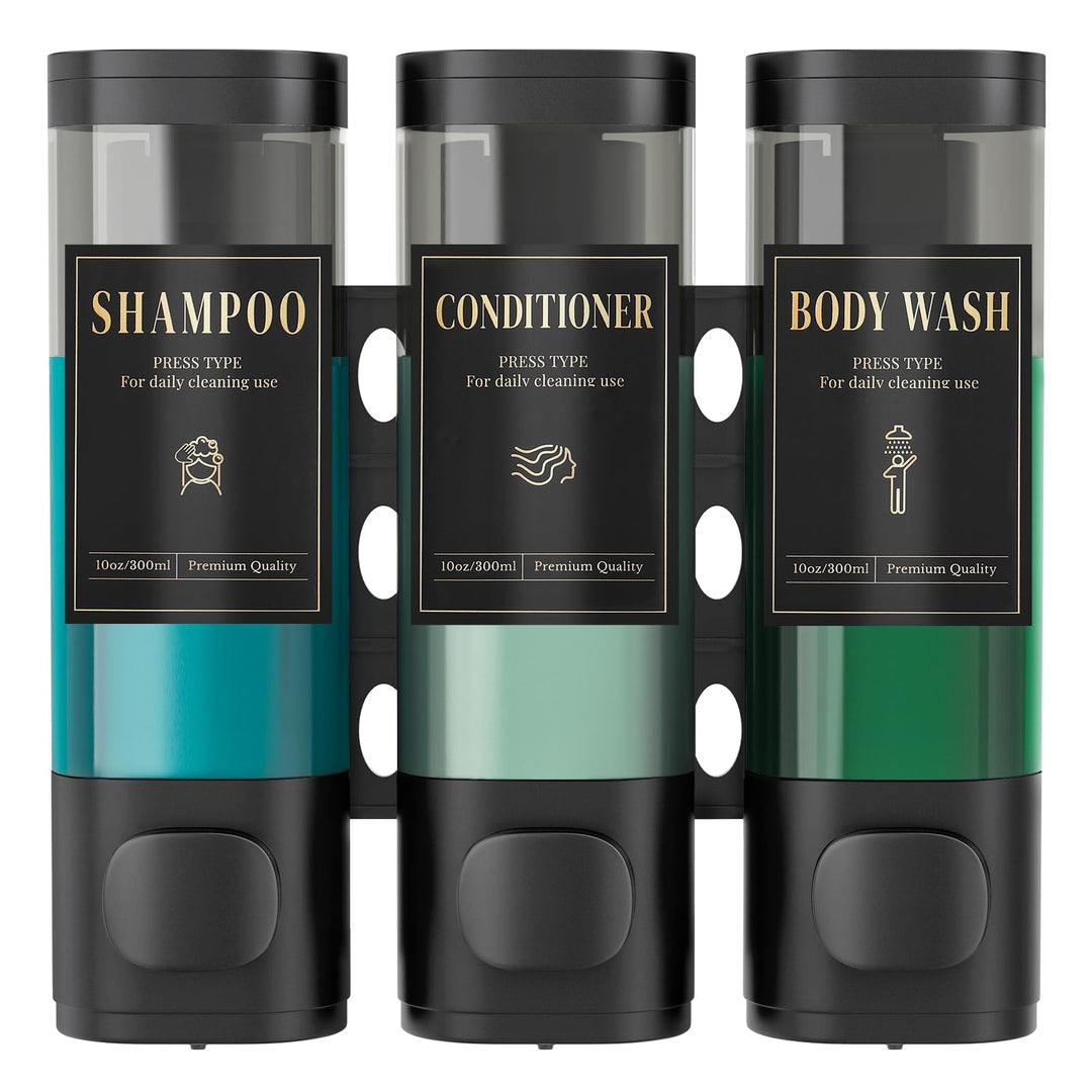 Luxspire Shampoo- und Conditioner-Spender, bohrerloser Wand-Duschseifenspender mit 3 Kammern und was