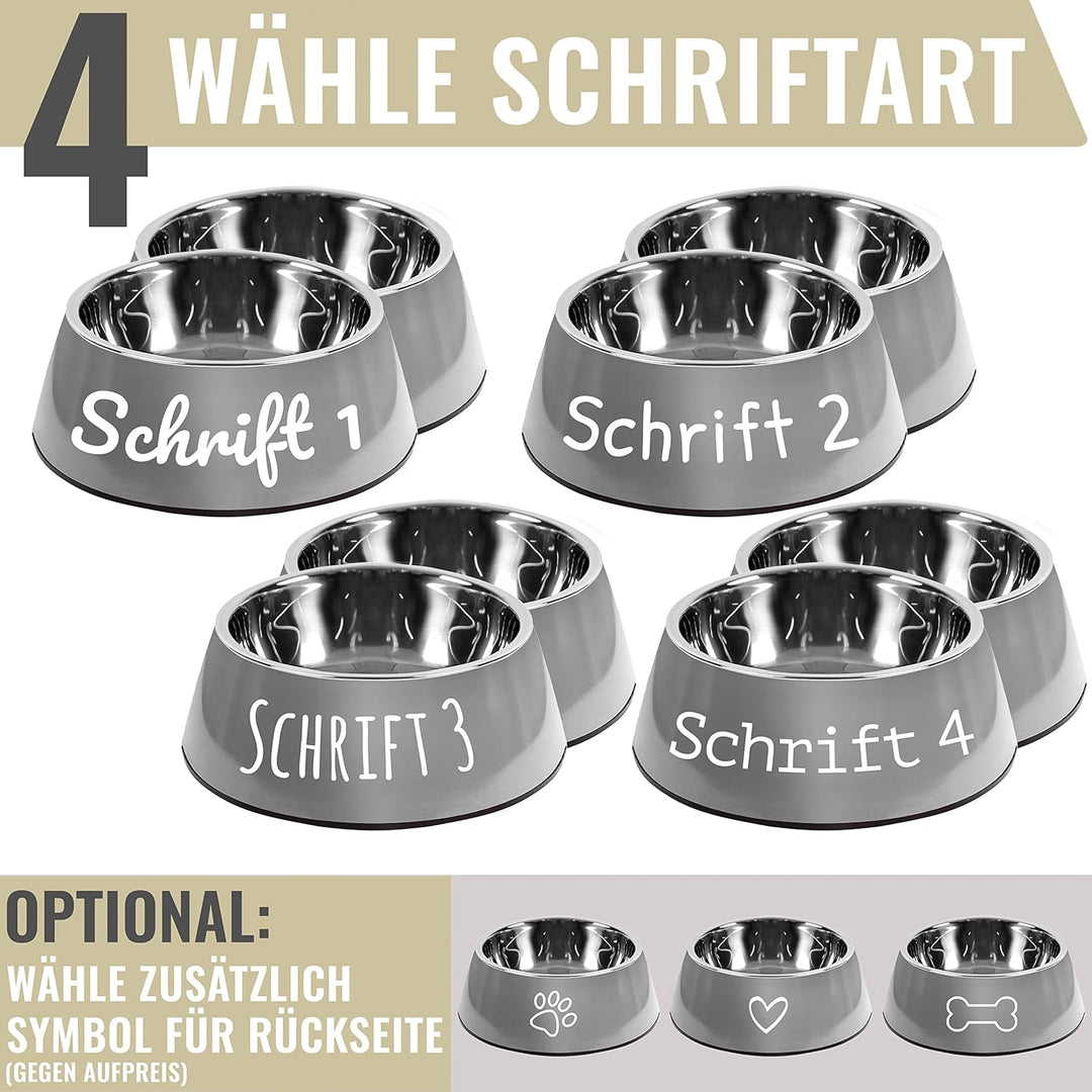 ne&no® Futternapf 2er Set für Hunde und Katzen (XL - PERSONALISIERT, GRAU) XL - PERSONALISIERT GRAU,