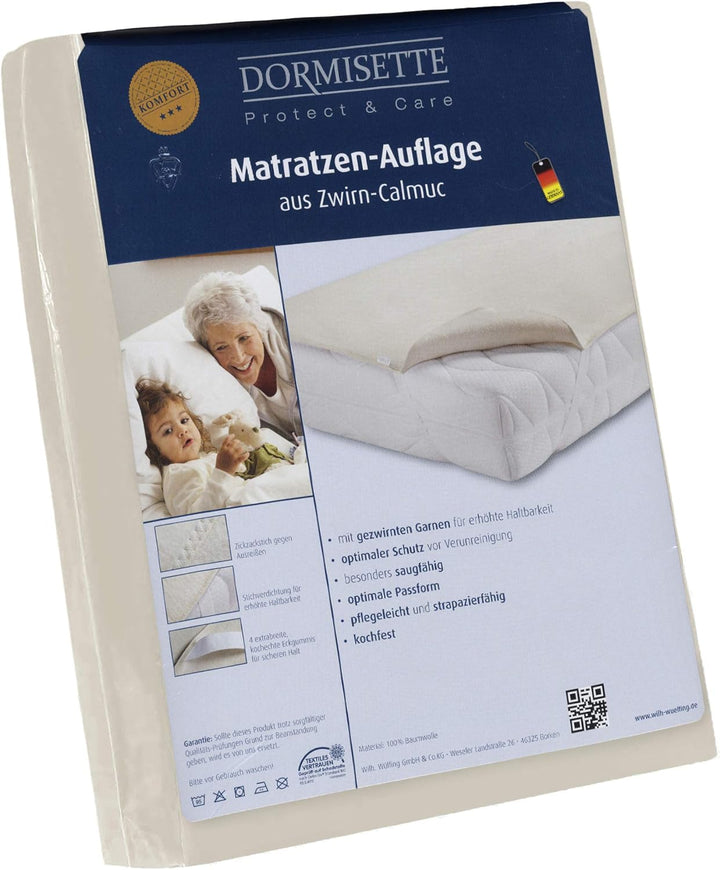 Dormisette Q59 Molton-Matratzenauflage, 100/210 cm, Baumwolle/Zwirn-Calmuc, Creme/Beige, 100/210 cm