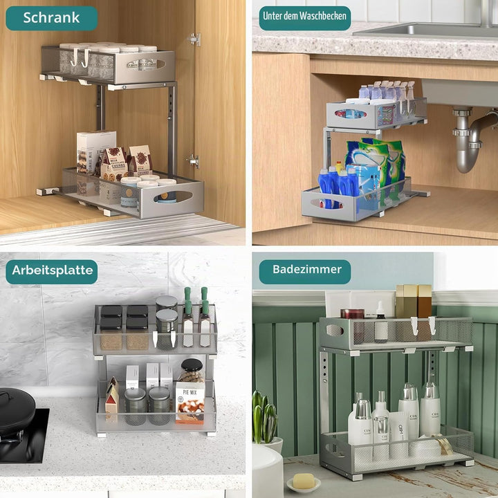 Housolution Unter Waschbecken Spüle Organizer Unterschrank Regal, Grau | Robustes Metall, Höhenverst