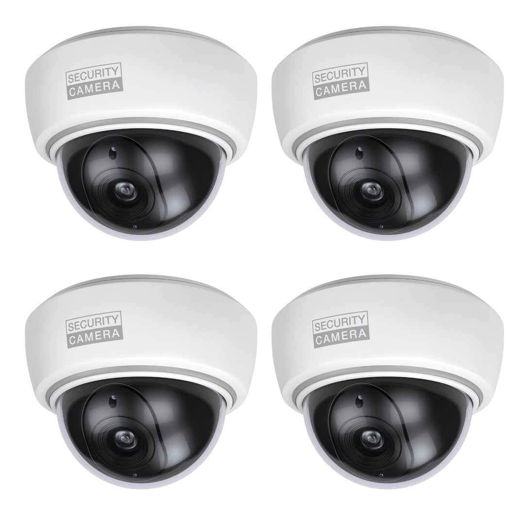 BASI | 4er Set Dome Kamera-Attrappe mit blinkendem LED-Licht | Dummy Kamera | Objektiv Überwachungsk