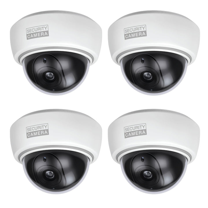 BASI | 4er Set Dome Kamera-Attrappe mit blinkendem LED-Licht | Dummy Kamera | Objektiv Überwachungsk