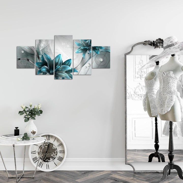 Runa Art Wandbilder Blumen Lilien 5 Teilig Bild auf Vlies Leinwand Deko Wohnzimmer Abstrakt Grau Bla