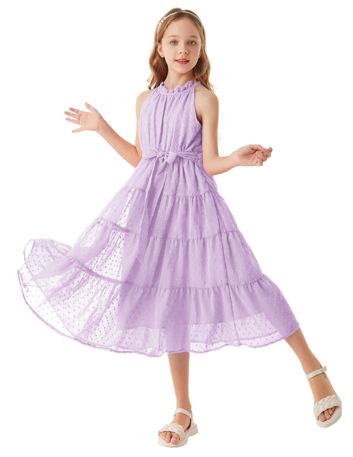 GRACE KARIN Mädchen Prinzessin Kleider Neckholder Swiss Dot Kleid A-Linie Maxikleid Casual Party Fes