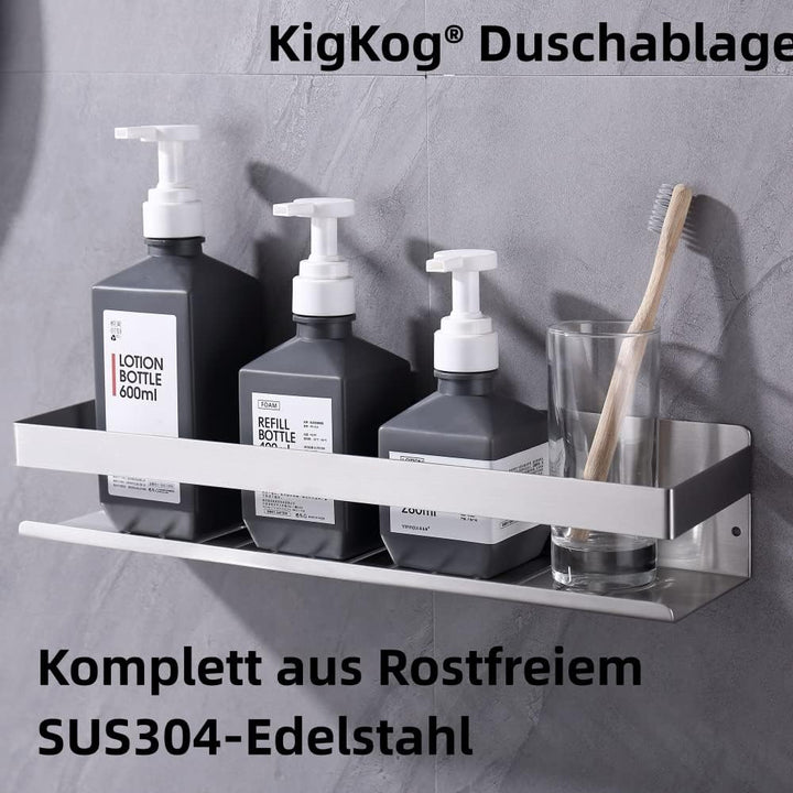 KigKog® Duschablage ohne Bohren Gebürstetes Nickel, Duschregal Wandmontage Edelstahl SUS304 Rostfrei