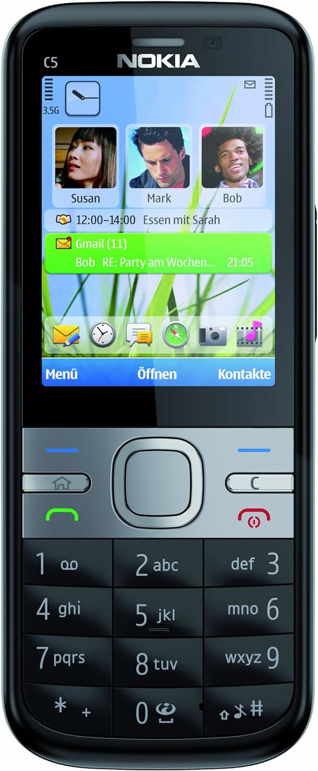 Nokia C5 Smartphone (5,6 cm (2,2 Zoll) Display, Bluetooth, 3,2 Megapixel Kamera) schwarz, Schwarz