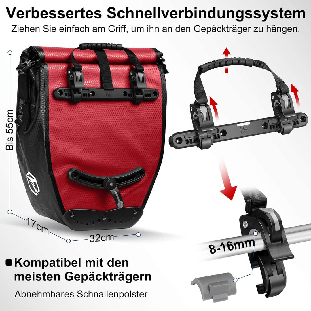 toptrek Fahrradtaschen für Gepäckträger, Fahrradtasche Gepäckträger Wasserdicht mit Schnalle der Neu