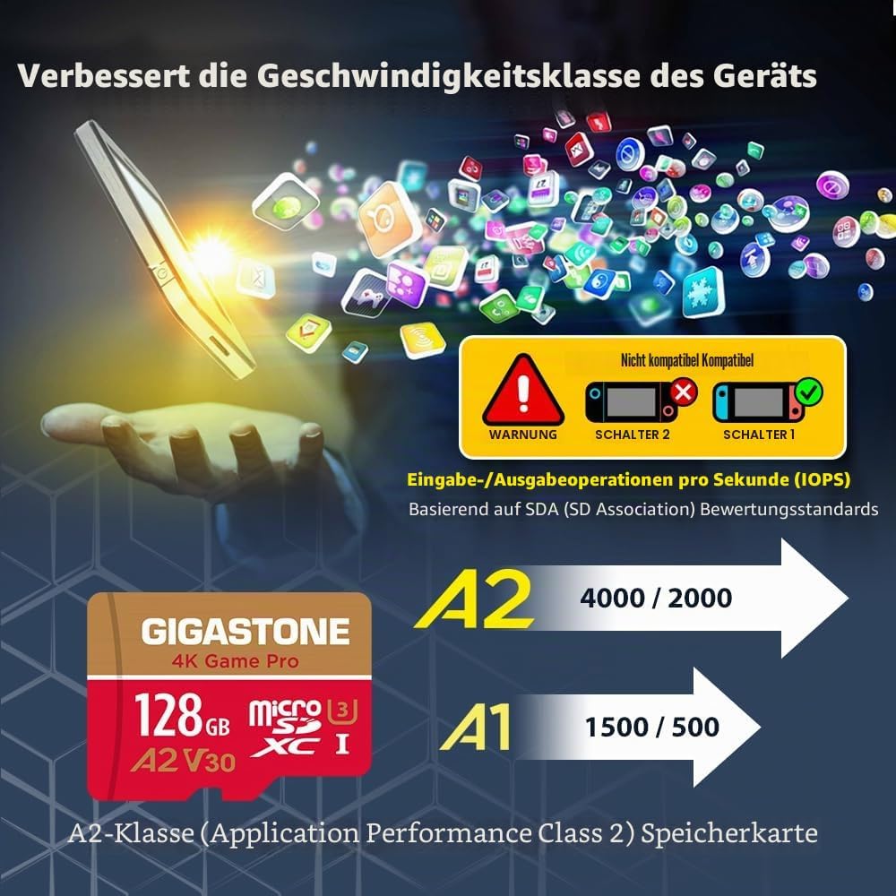 Gigastone 4K Game Pro 128GB MicroSDXC Speicherkarte 2er-Pack und SD-Adapter mit A2 App-Leistung bis