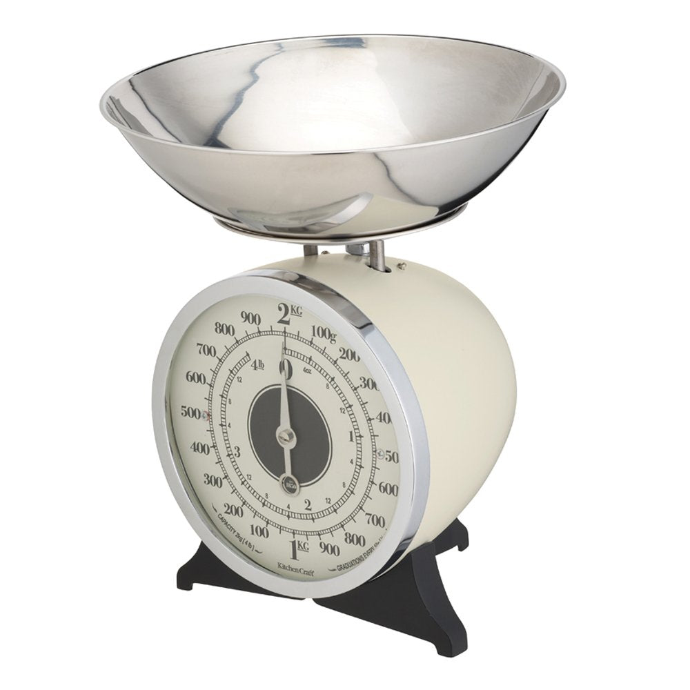 KitchenCraft Classic Collection Mechanische Küchenwaage mit Schale, Geschenkbox, Cremefarben, 2kg Si
