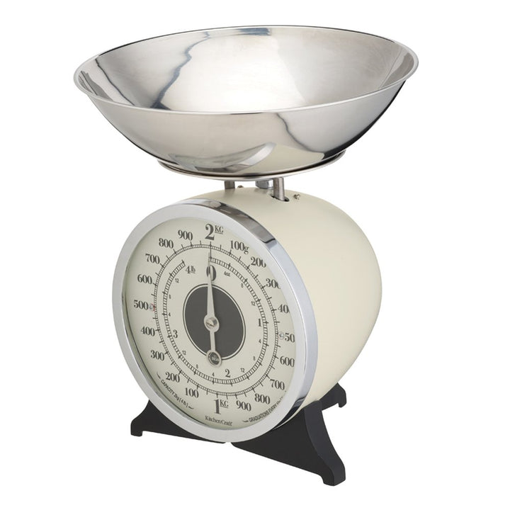KitchenCraft Classic Collection Mechanische Küchenwaage mit Schale, Geschenkbox, Cremefarben, 2kg Si