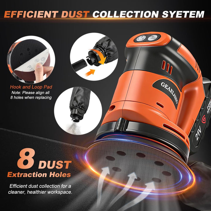 Akku-Exzenterschleifer 125 mm 2x 20V Akku, Bürstenloser Exzenterschleifer mit 3 Stufen 8000–13000 U/
