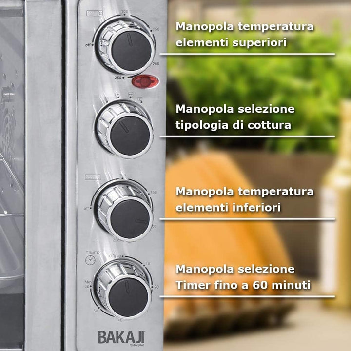 Bakaji Elektrischer Ofen mit Umluft, 55 l, Leistung 2200 W, mit doppelter Innentür, 4 Kochstufen, ei