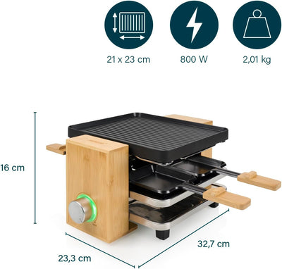 Princess SDA 162950 Raclette Pure 4 – Bambusausführung für bis zu Personen regelbares Thermostat 800