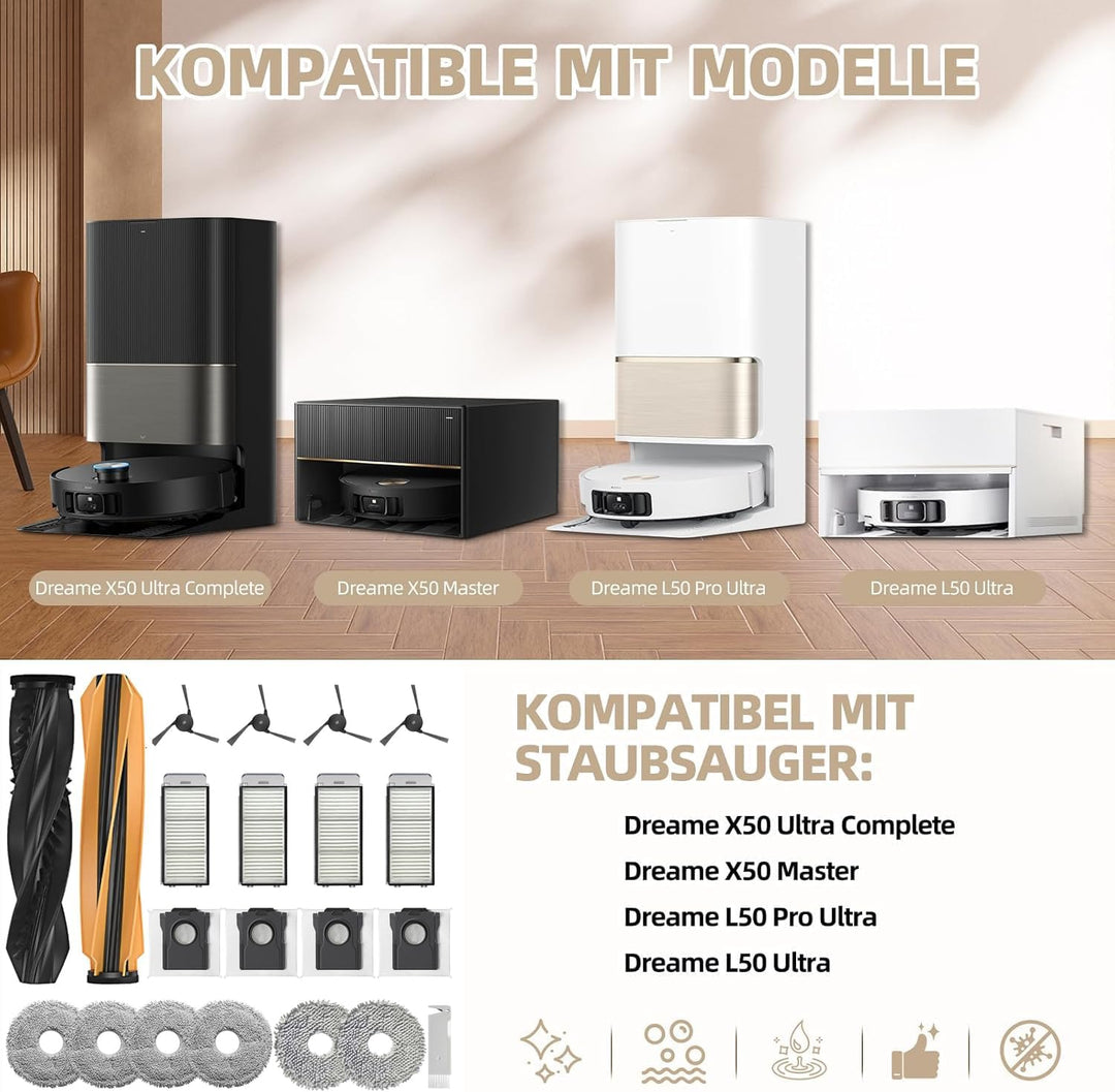 Zubehör für Dreame X50 Ultra Complete L40s Pro Ultra Wischpads X6; Staubbeutel X4; Filter HEPA X4; H