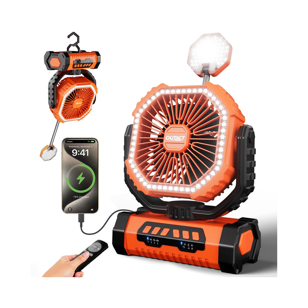 Camping Ventilator 20000mAh, Wiederaufladbarer Tischventilator USB Ventilator mit LED Licht &amp; Haken,