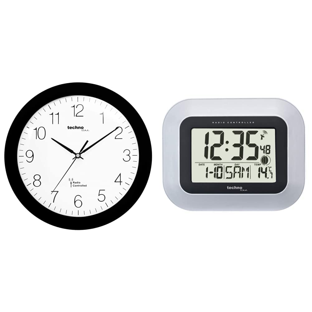 Technoline, WT 8000 Funk-Wanduhr, Ø 30cm, Schwarz &, WS 8005 Funk-Wanduhr, Silber-schwarz, 22,6 x 3