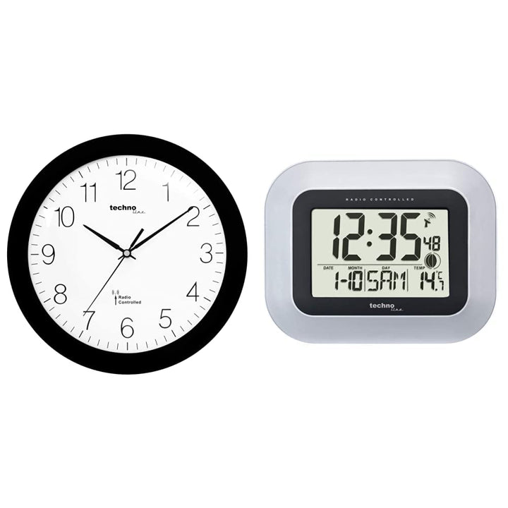 Technoline, WT 8000 Funk-Wanduhr, Ø 30cm, Schwarz &, WS 8005 Funk-Wanduhr, Silber-schwarz, 22,6 x 3