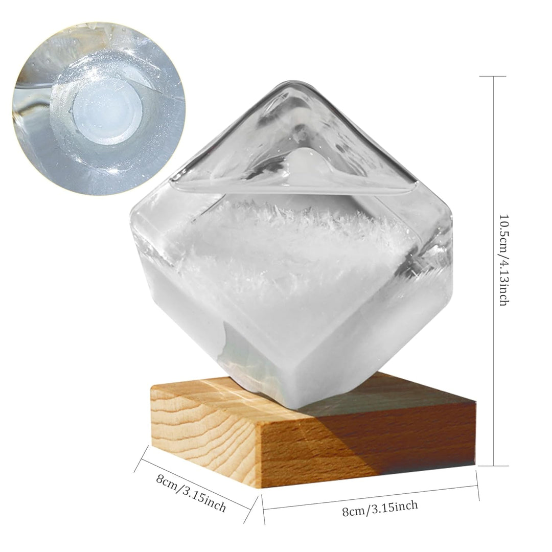 Sturmglas mit Holzsockel, wasserwürfelförmiges Wetterglas, transparenter Desktop-Sturmwolken-Wetterv