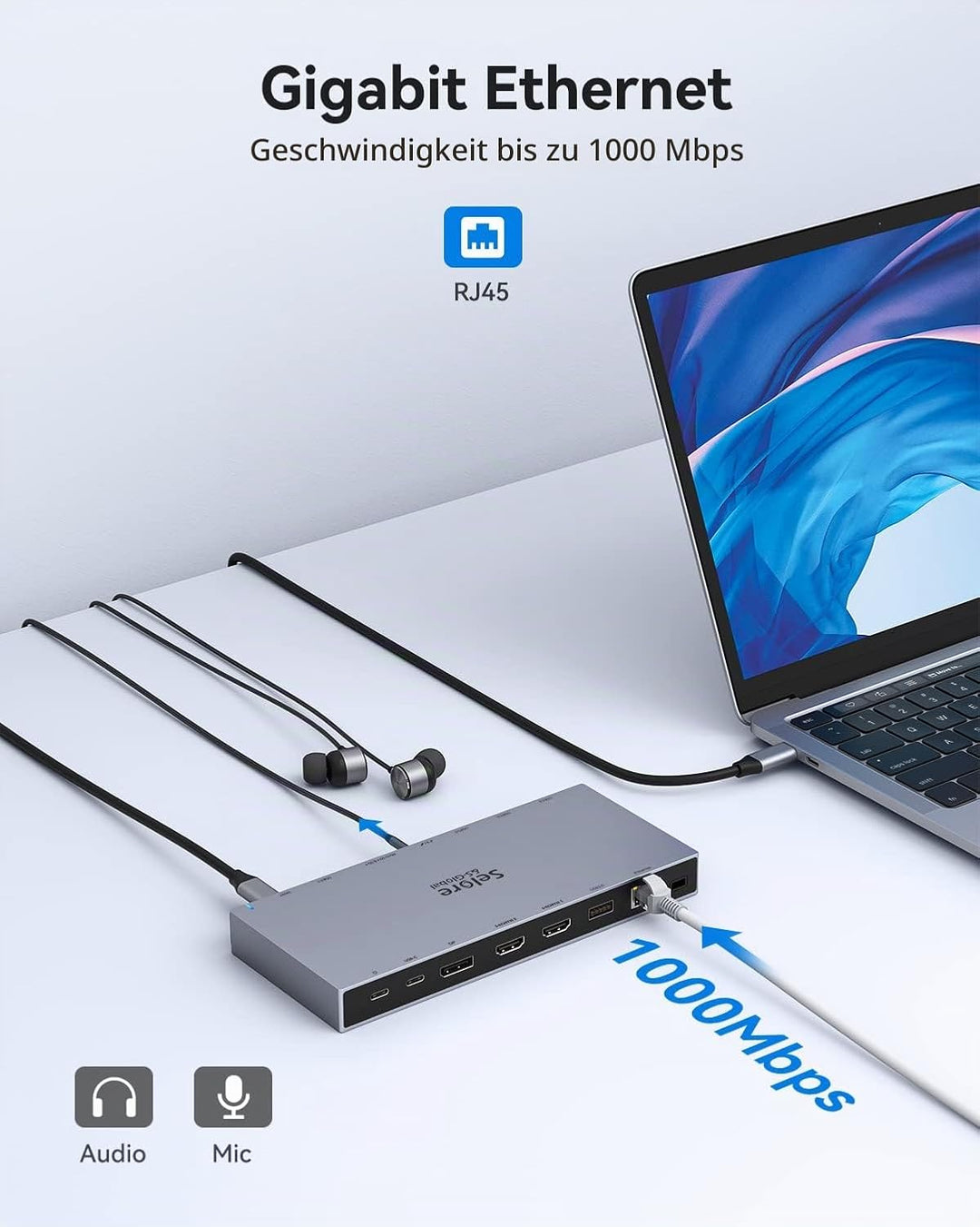USB C Docking Station mit 65W Netzteil Laptop Dockingstation Triple Display USB C Dock Hub mit 4K Du