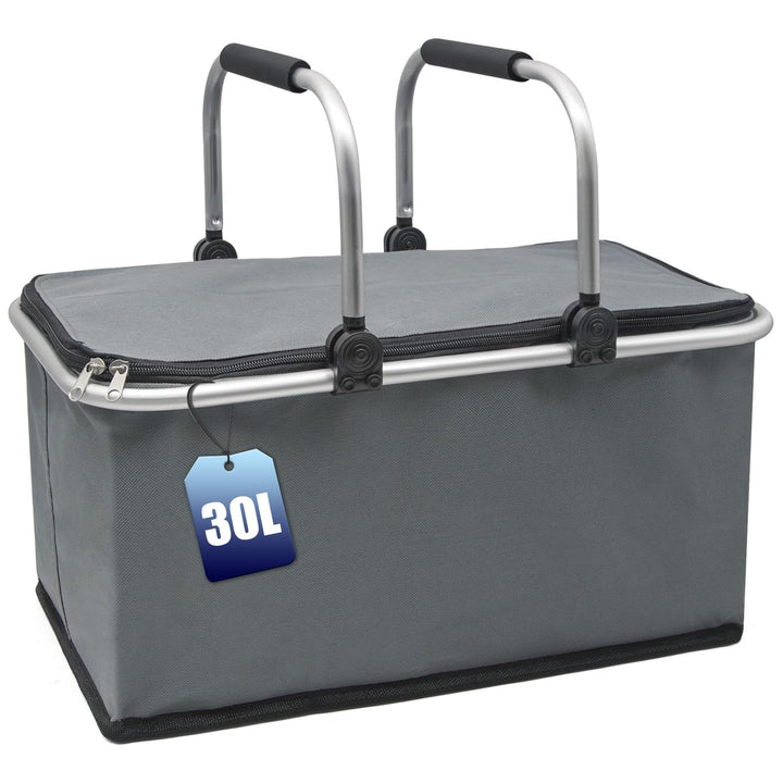 Einkaufskorb 30L, grosse Kühltaшаche, thermokorb mit Alurahmen, isoliert mit Deckel für Reisen, Pick